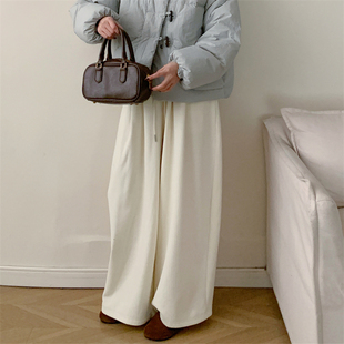 加绒加厚拖地宽松卫裤 弯刀糯米休闲阔腿裤 7105 新款 初吾家2025冬季
