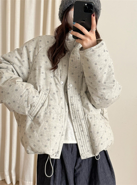 初吾家25冬季新款日系小碎花短款羽绒服立领加厚面包白鸭绒外套女