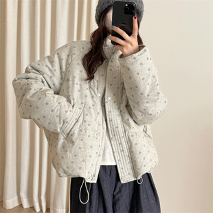 初吾家25冬季新款日系小碎花短款羽绒服立领加厚面包白鸭绒外套女