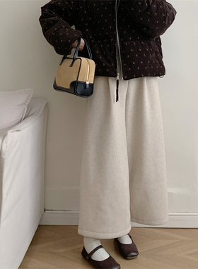 初吾家25冬季新款日系毛呢阔腿裤休闲裤加厚宽松显瘦高腰直筒裤女