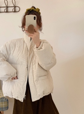 初吾家25冬新款新国标90白鸭绒韩系立领灯芯绒羽绒服外套女HH9271