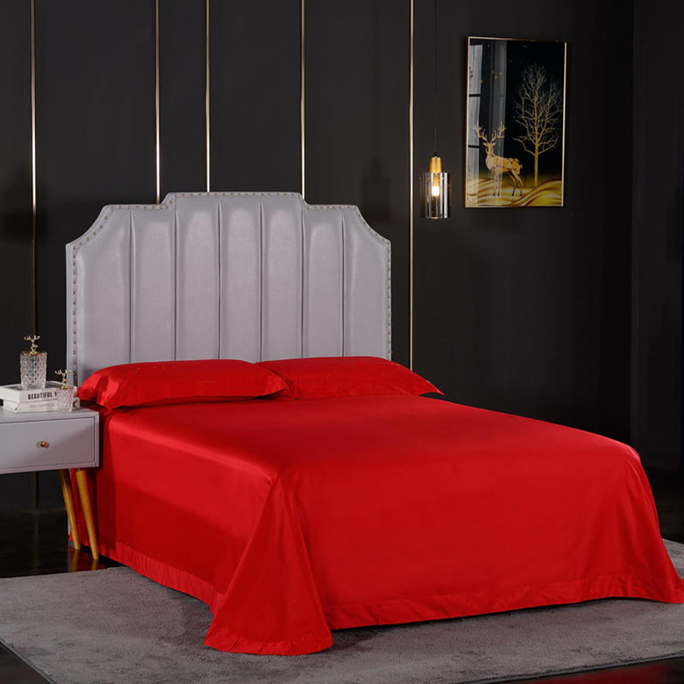 纯棉圆角纯色荷叶边床单