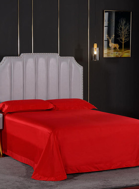 纯棉大红色圆角贴边床单全棉玫红色纯色浅灰色双人大床单双人单件