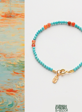 新中式天然绿松石南红手链高级