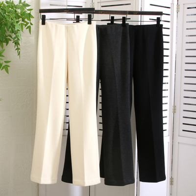 纯正厚绒松紧腰骨感微喇叭裤长裤