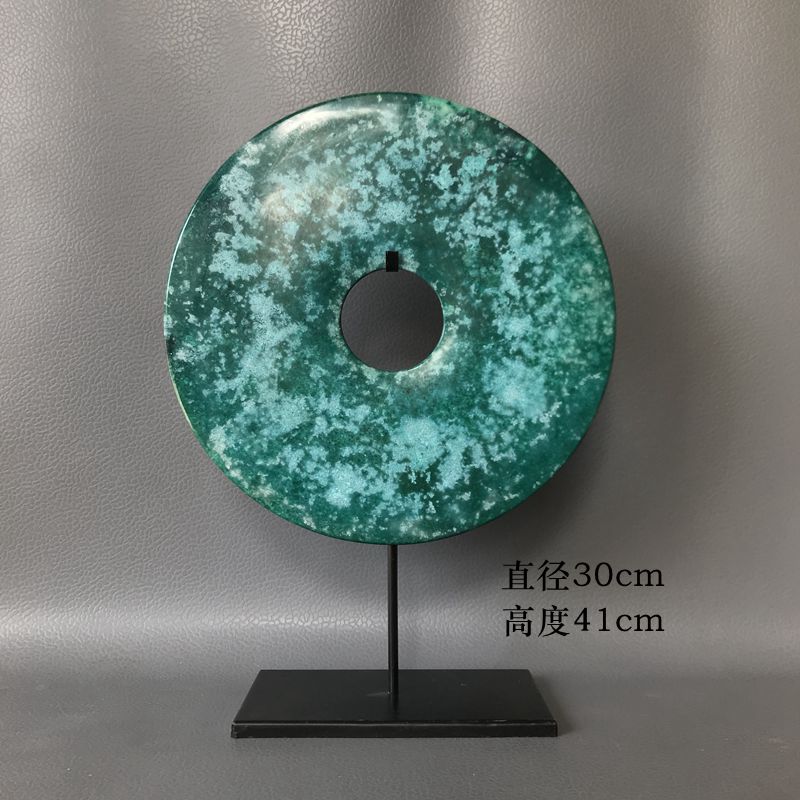 新中式平安扣蓝色玉片天然玉石玉扣玉器玉璧家居玄关装饰摆件礼品