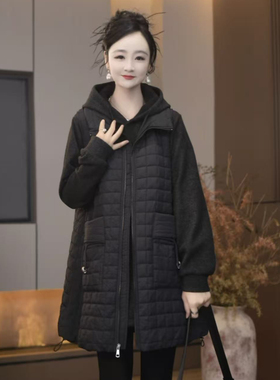 117-6875方形格设计通勤风百搭长款棉马夹时尚大口袋女装