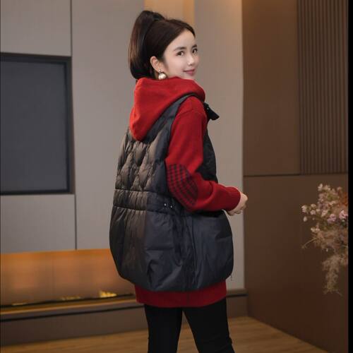 9988女生冬季黑色立领无袖马甲宽松版型简约百搭日常叠穿通勤背心
