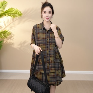 J868格子套装宽松休闲夏季新款衬衫漂亮女士衣服百搭短款显瘦减龄
