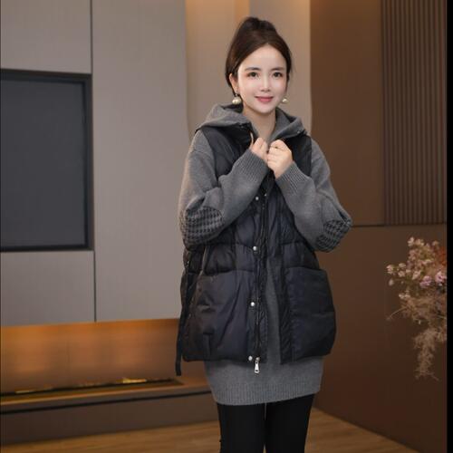 9988黑色高级好看马甲女秋冬季宽松慵懒风立领设计日常百搭外穿