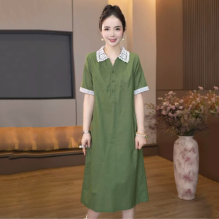 121夏季新款连衣裙韩版宽松休闲短袖拼接花边连衣裙女
