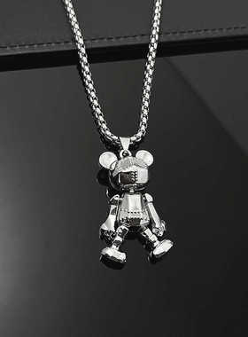 日本MUJIΕ钛钢项链男潮牌暴力熊吊坠嘻哈个性百搭小众设计数码熊