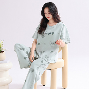 日本MUJIΕ睡衣女款夏季纯棉2025年新款女士短袖长裤全棉薄款夏天
