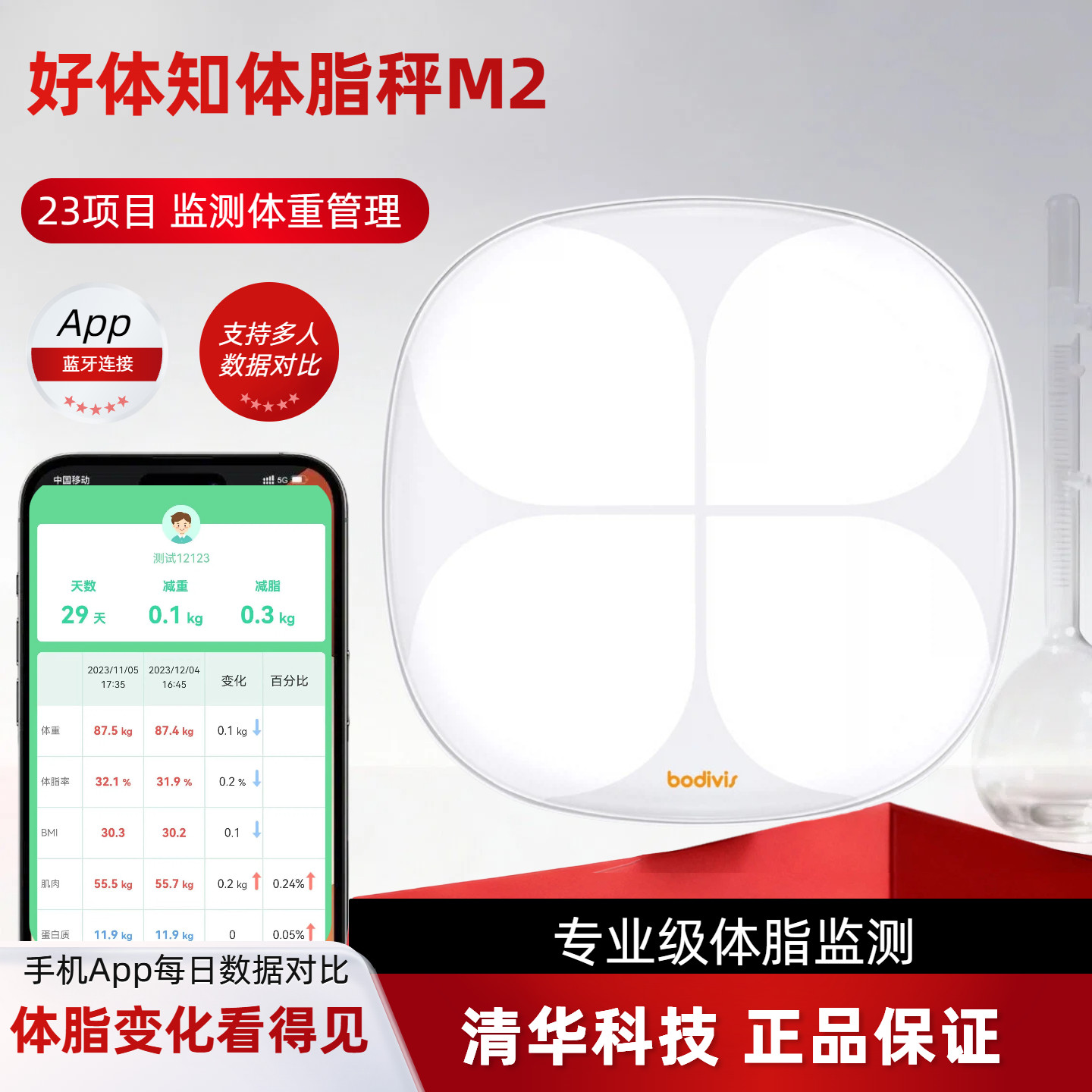 好体知体脂称原清华同方体脂秤M2智能家用精准电子体重秤正品