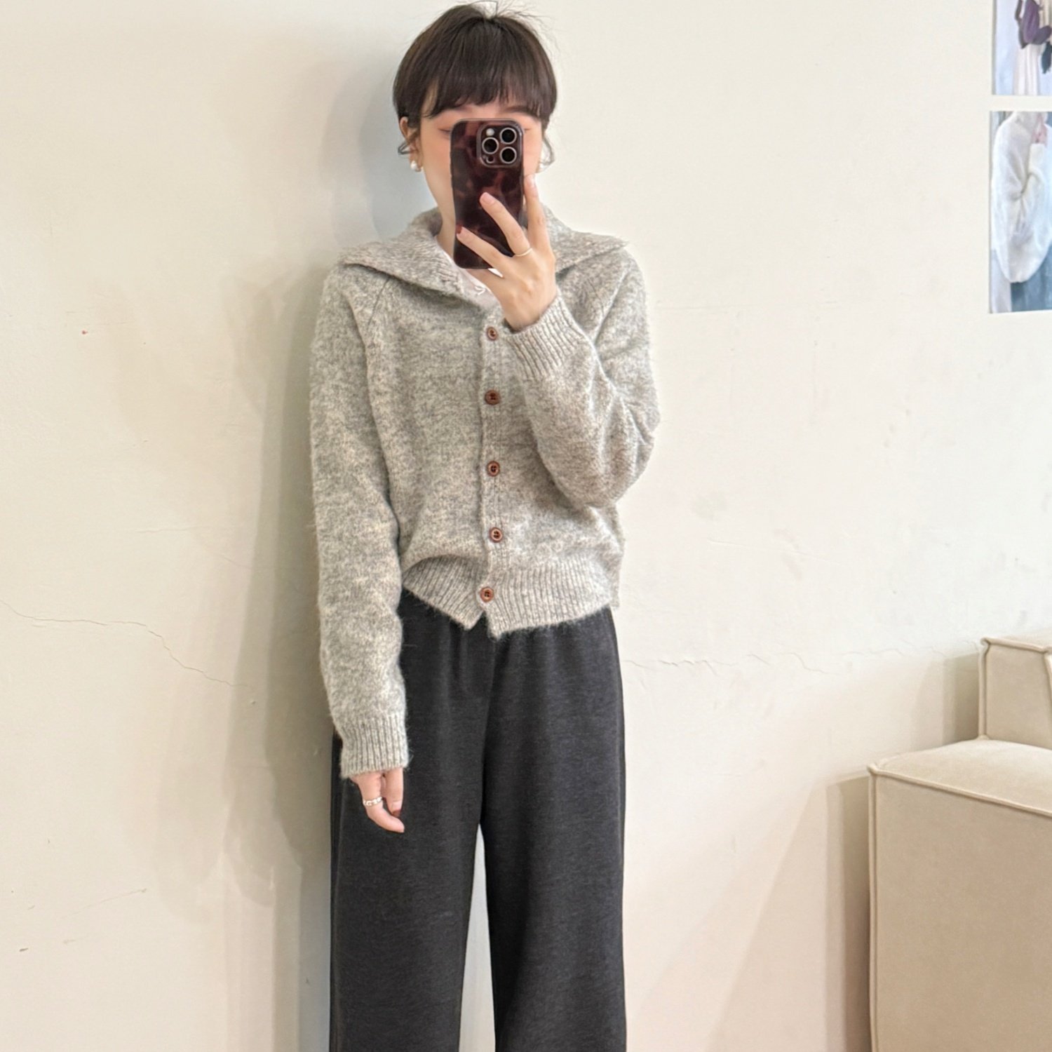 大妍小个子【云朵奶盖】冬季简约百搭翻领女针织慵懒风开衫毛衣89