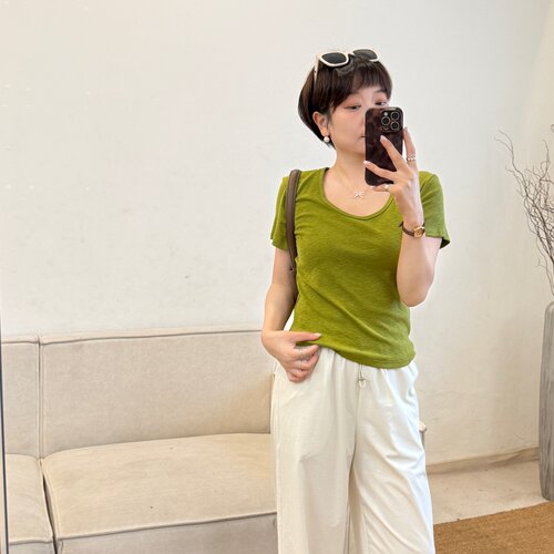 大妍【天丝T】小个子夏季简约百搭纯色兰精天丝短袖T恤1055