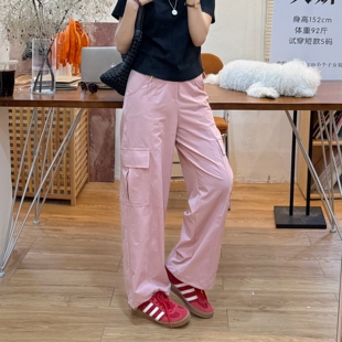大妍【工装裤】小个子夏时尚多口袋宽松薄款阔腿工装裤9551