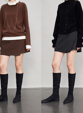 3ONE 羊毛减龄毛呢短裤斜纹磨毛利落帅气A字通勤靴裤羊毛混纺裙裤