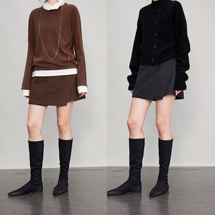 3ONE 羊毛减龄毛呢短裤斜纹磨毛利落帅气A字通勤靴裤羊毛混纺裙裤