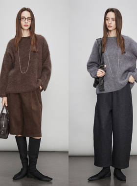 3ONE极简暖糯百搭高密垂感100%绵羊毛拉氛围感毛圆领套头毛针织衫