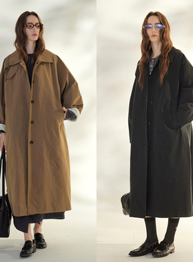 3ONE极简ROW风日本盐缩酵洗匹马棉肌理感棉感建筑廓形撞色风衣