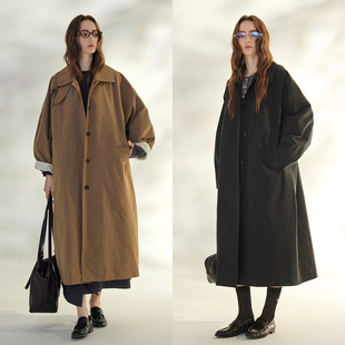 3ONE极简ROW风日本盐缩酵洗匹马棉肌理感棉感建筑廓形撞色风衣