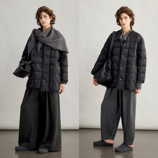 3ONE排骨无领抽绳90白鹅绒700蓬保暖轻薄羽绒服女冬季新款外套