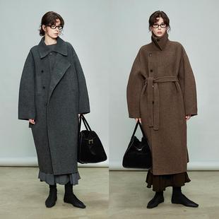 3ONE进口立绒100羊毛翻领高级中长款 双面羊绒大衣lemaire毛呢大衣