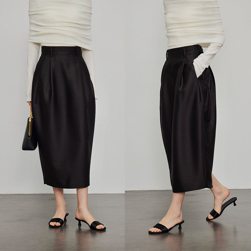 3ONE真丝羊毛高端气质时髦ROW风压褶设计高腰显瘦开叉花苞半身裙,女装/女士精品,半身裙,淘宝优惠券,粉丝福利购,淘宝优惠卷