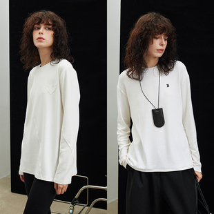 宽松廓版 T恤女 纯白色长袖 圆领叠穿秋冬纯棉打底衫 清仓原329
