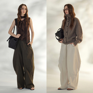 3ONE宽松廓型VTG解构弧线分割中高腰阔腿不规则工装 休闲阔腿长裤