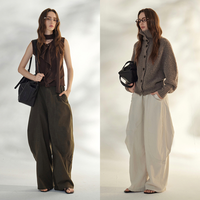 3ONE美式复古宽松弯刀裤