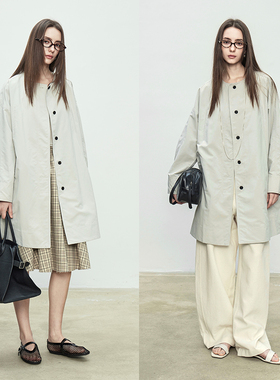 3ONE春季平纹精梳棉ROW风极简松弛感休闲宽松阔版一手长风衣外套