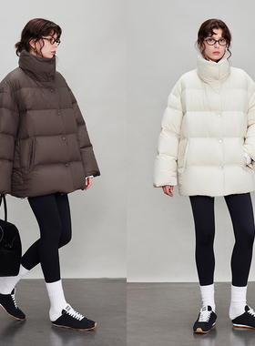 3ONE 加厚保暖立领轻雪90白鸭绒羽绒服女面包服中长款泡芙羽绒服