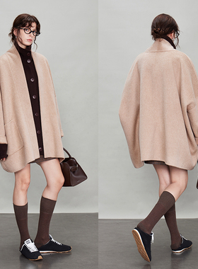 【清仓原859】羊绒羊毛慵懒V领廓形羊毛短大衣宽松双面毛呢外套