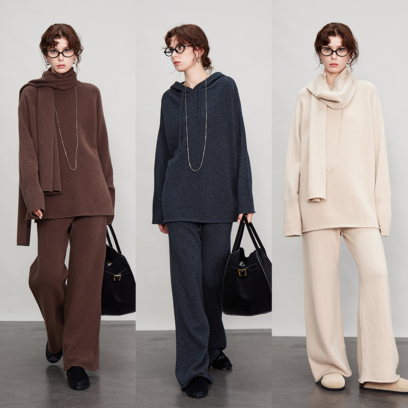 宽松针织毛线套装全羊毛2024秋冬