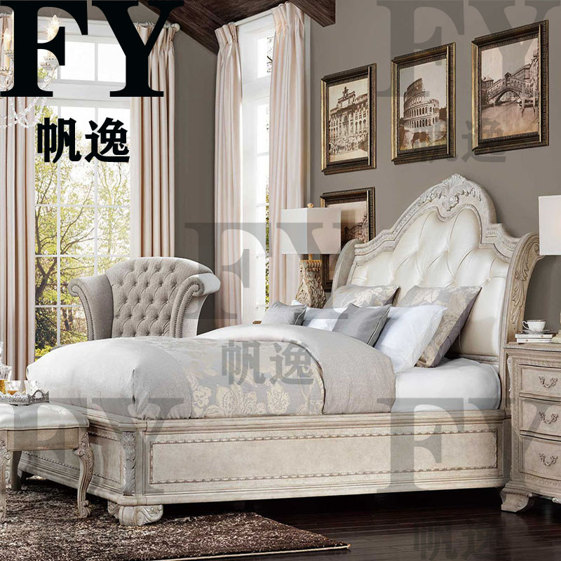 美式双人床雕花双人床真皮真皮床