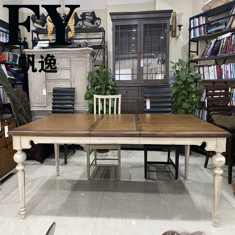 美式实木餐桌复古做旧客厅长桌乡村别墅名宿休闲接待桌会议洽谈桌