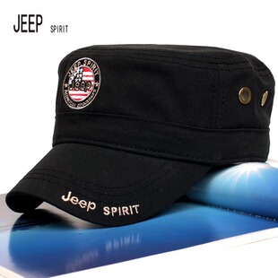 JEEP平顶帽黑色吉普帽子男正品百搭平顶帽男中年帽子男冬天青年