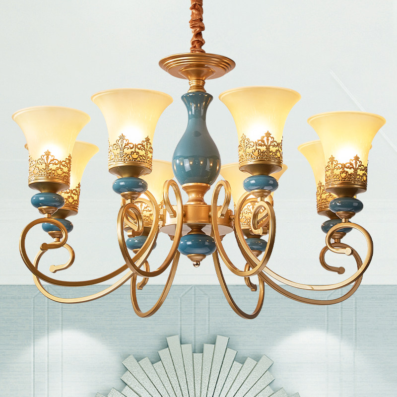 客厅吊灯美式复古奢华大气轻奢高档欧式田园简约陶瓷卧室餐厅灯具