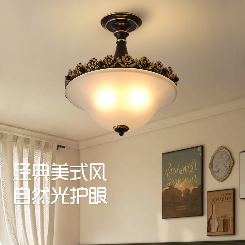 欧式阳台吸顶灯具田园美式简约铁艺圆形复古玄关过道灯餐厅客厅灯
