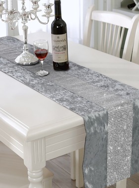 现代纯色跨境亮钻桌旗 时尚runners欧式西餐样板布艺餐厅桌布桌垫