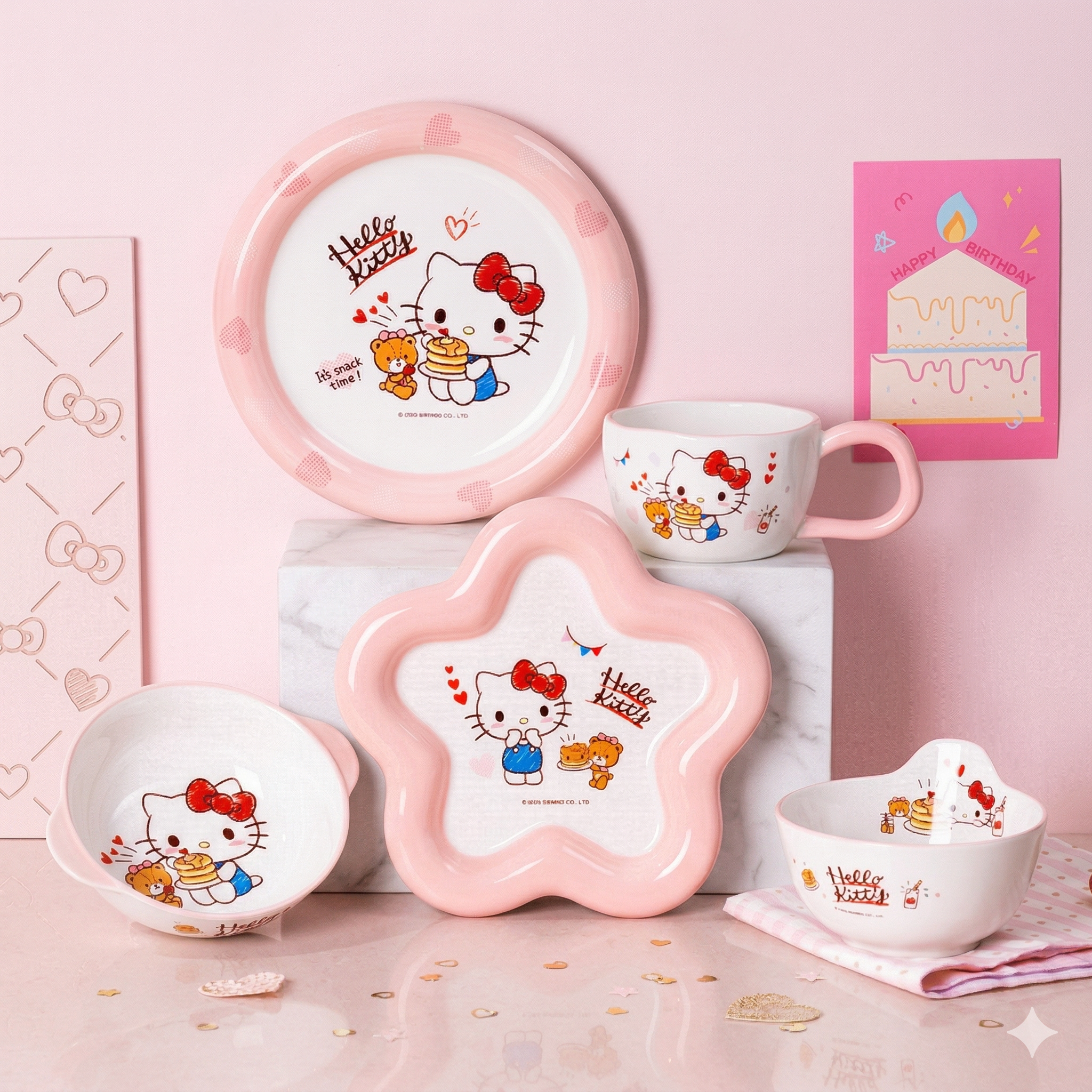 凯蒂猫儿童碗具套装可爱HelloKitty卡通陶瓷饭碗家用一人食餐盘