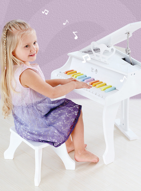 Hape30键炫彩钢琴儿童宝宝早教益智音乐启蒙玩具机械三角立式白色