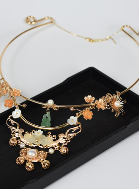 醉翎坊天然玉石铜镀金项圈璎珞