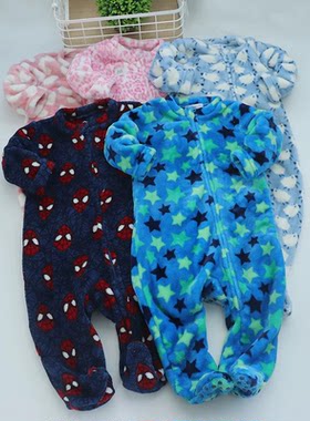 24-36个月珊瑚绒长爬婴幼儿保暖连身衣秋冬包脚哈衣男女宝爬行服