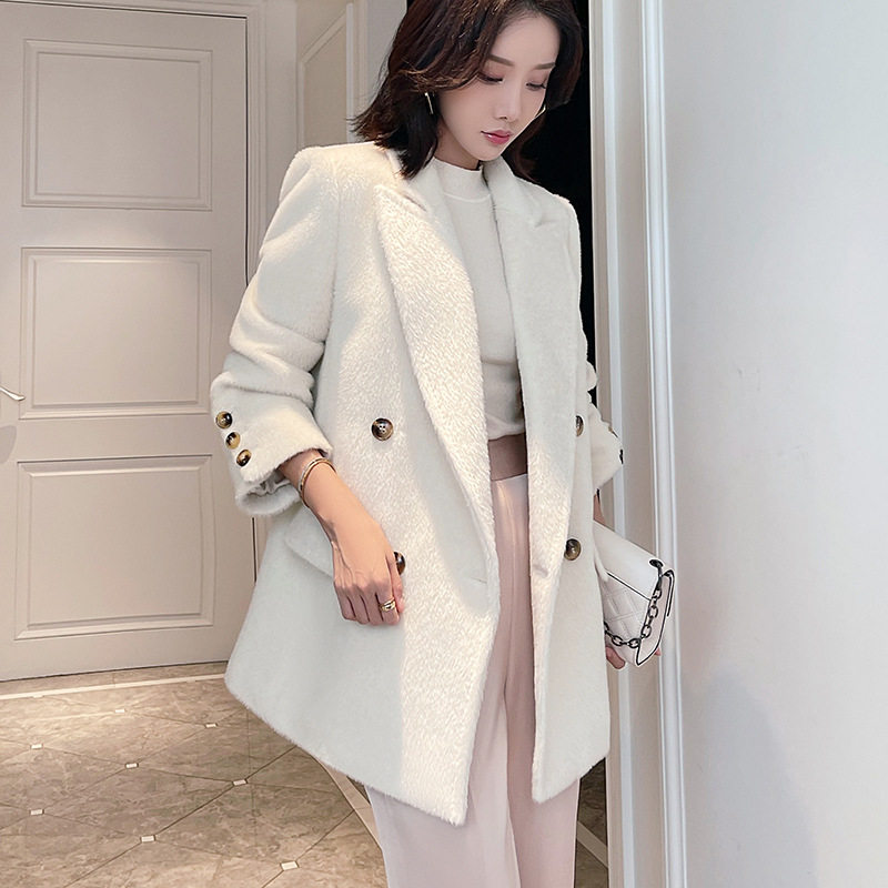 100苏力绒大衣女短款苏丽羊驼毛大衣西装款羊毛西服毛呢外套