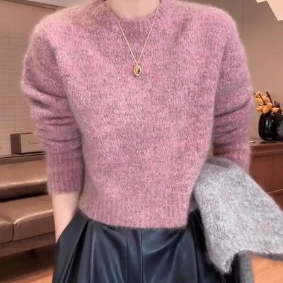 粉色毛衣女士秋冬慵懒高级感软糯加厚内搭掐腰短款打底针织衫上衣