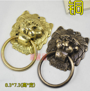 中式仿古门环铜拉手兽头小狮子头黄铜大门铺首仿古门拉手门铜配件