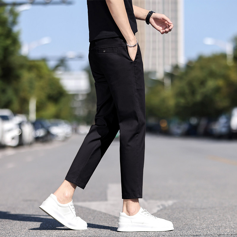 夏季薄款小直筒冰丝九分裤男士休闲裤百搭裤子男小个子显高八分裤